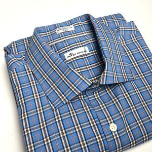 Peter Millar Button Down Shirt Casual Cotton Blend Blue Plaid XXL